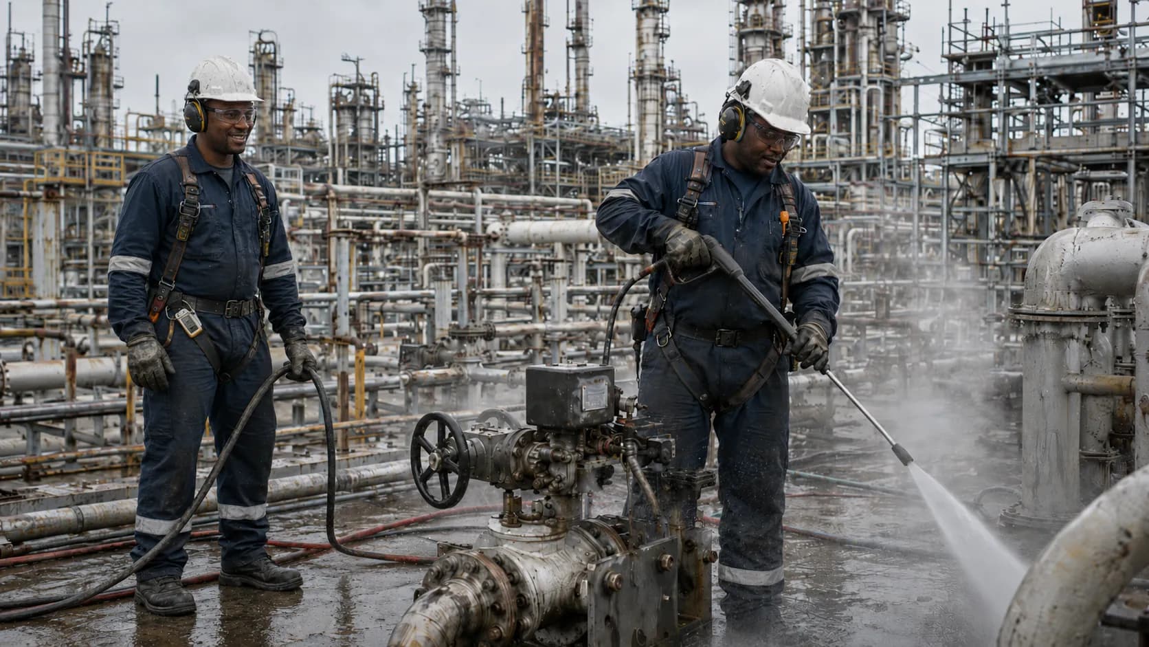 Specialist high-pressure jetting crew on site